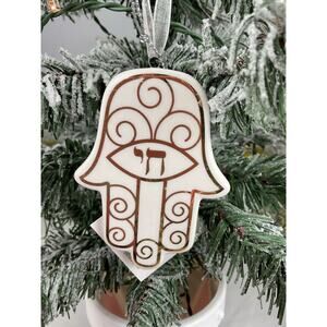 Christmas Tree Ornament- White And Gold Hamsa Hand Ornament-Midwest Seasons